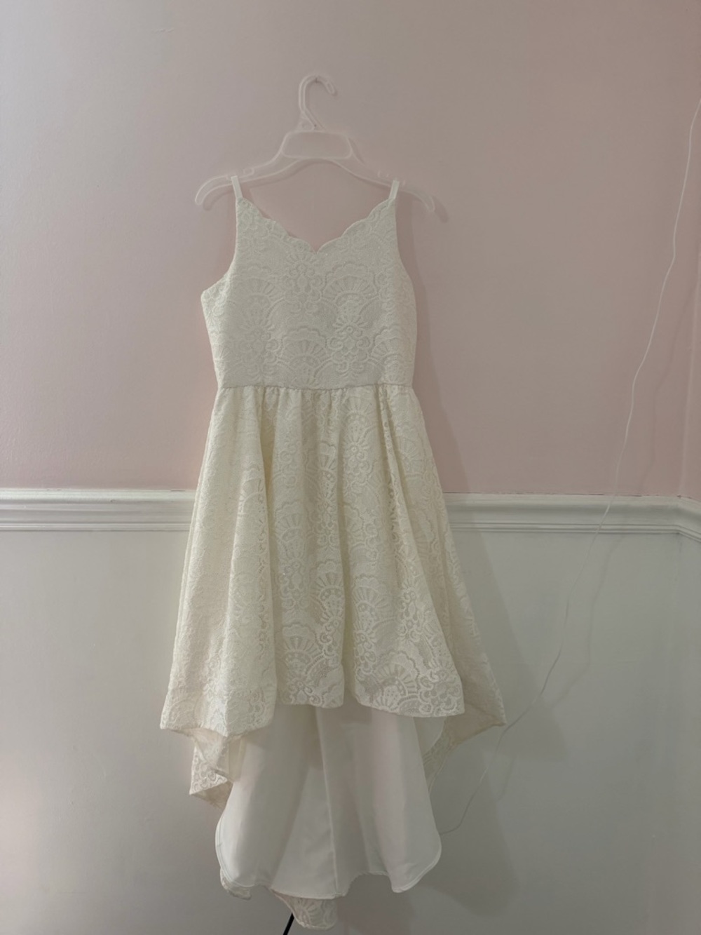 Rare Editions Ivory Lace High-Low Spaghetti Strap Dress